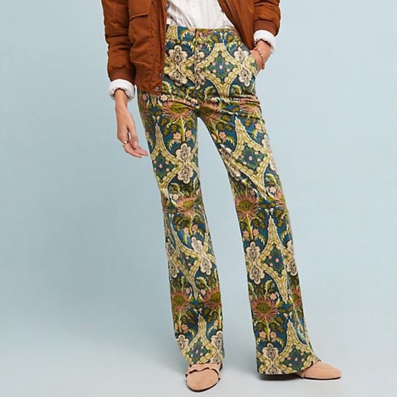 Anthropologie Pants - Anthropologie Floral Corduroy Hi Rise Wide Pants